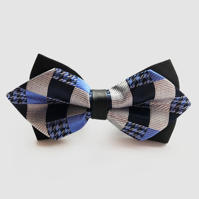 Men's Flower Paisley Double-layer Pointed Bow Tie - Blue & White - image 15
