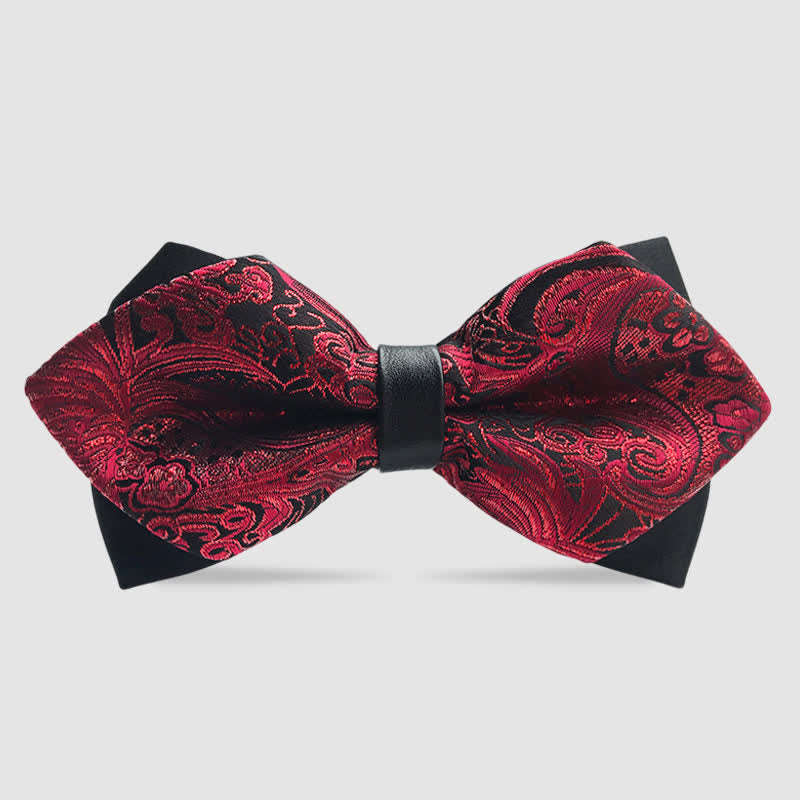 Men's Flower Paisley Double-layer Pointed Bow Tie - Red #1 - image 6
