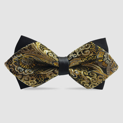 Men's Flower Paisley Double-layer Pointed Bow Tie - Gold  #3 - image 10