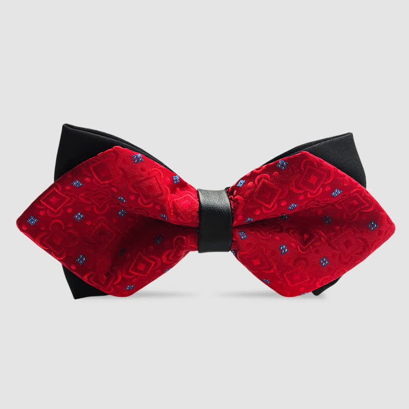 Men's Flower Paisley Double-layer Pointed Bow Tie - Red  #2 - image 14