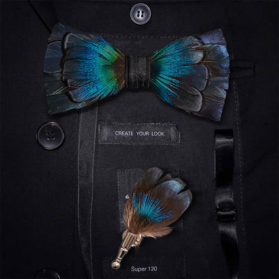 Kid's Cascading Navy Feather Bow Tie with Lapel Pin
