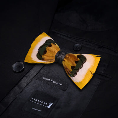 Lively Yellow & White Feather Bow Tie