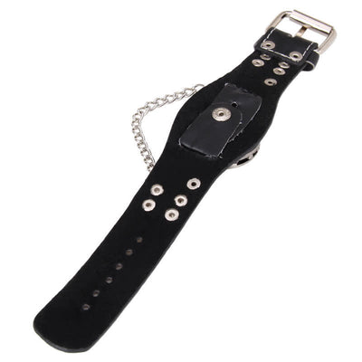 Men's Punk Rivet Chain Bracelet Leather Watch With Skull Cover