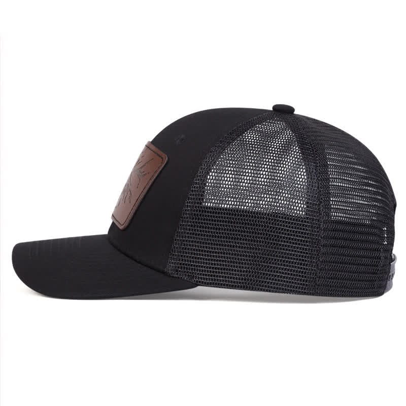 Big Deer Head Leather Label Patch Trucker Hat