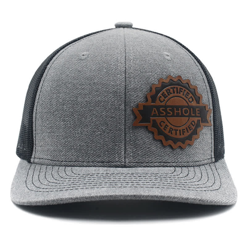 Letter Pattern Brown Leather Label Patch Trucker Hat