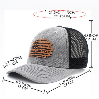 Best Dad Ever USA Flag Leather Label Patch Trucker Hat