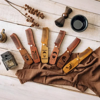 Personalized Carved Name Folding Wood Beard Hair Comb