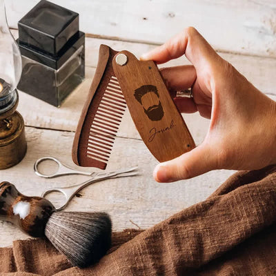 Personalized Carved Name Folding Wood Beard Hair Comb