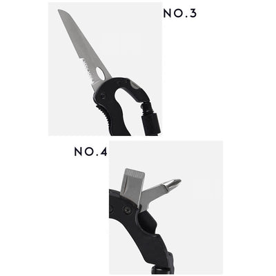 5-In-1 Multitool Folding Knife D Shape Buckle Carabiner Keychain