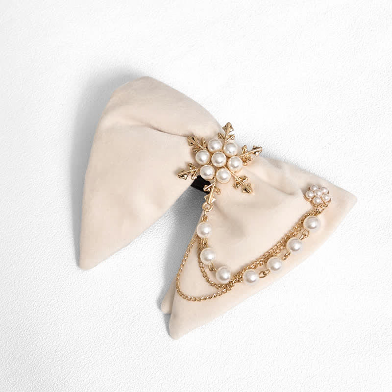 Men's Snowflake Pearl Chain Velvet Bow Tie Pocket Square