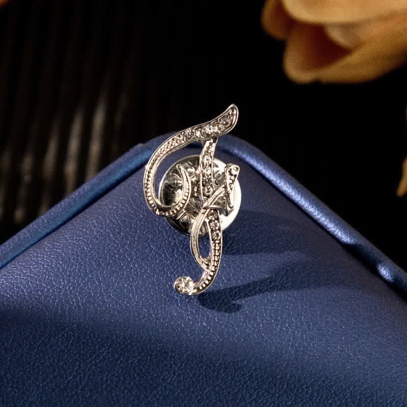 Initial Letter 26 Alphabet Silver Rhinestone Brooch