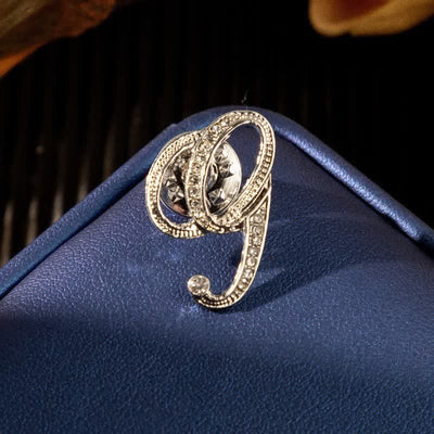 Initial Letter 26 Alphabet Silver Rhinestone Brooch