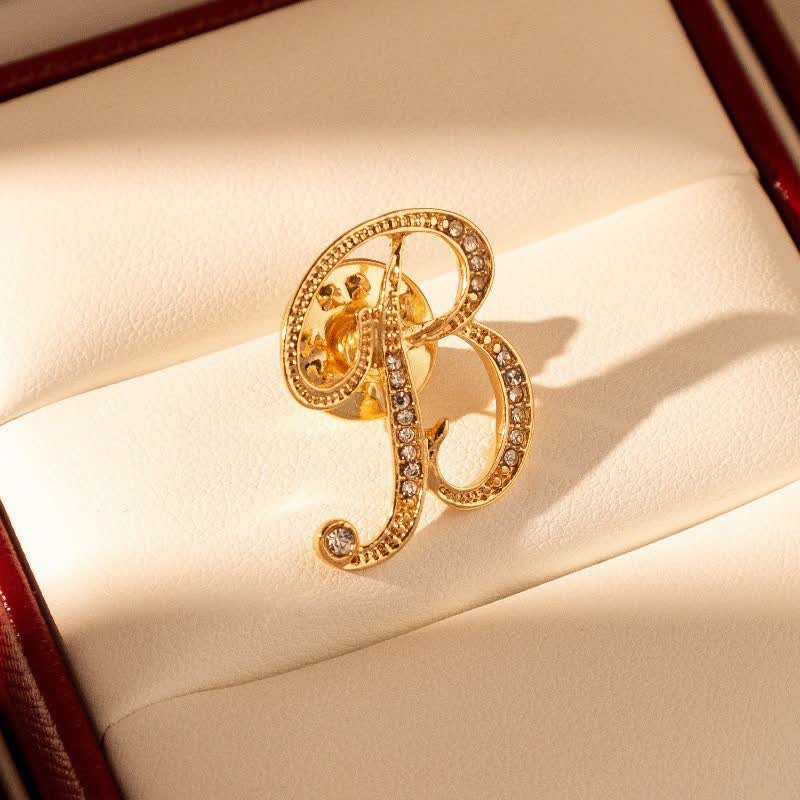 Gold Initial Letter 26 Alphabet Rhinestone Brooch