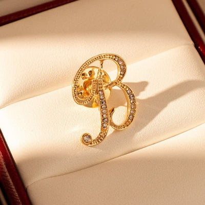 Gold Initial Letter 26 Alphabet Rhinestone Brooch