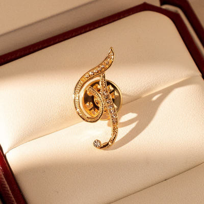 Gold Initial Letter 26 Alphabet Rhinestone Brooch