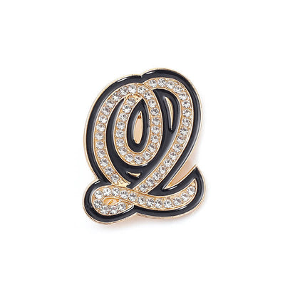 Black Enameled Initial Letter Rhinestone 26 Alphabet Brooch