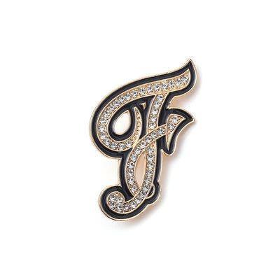Black Enameled Initial Letter Rhinestone 26 Alphabet Brooch