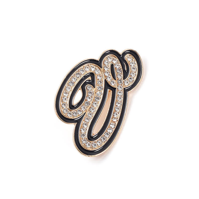 Black Enameled Initial Letter Rhinestone 26 Alphabet Brooch