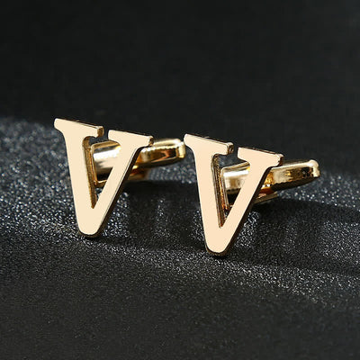 Men's 1 Pair Gold Plated Initial Letter 26 Alphabet Cufflinks