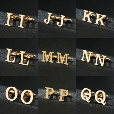 Men's 1 Pair Gold Plated Initial Letter 26 Alphabet Cufflinks