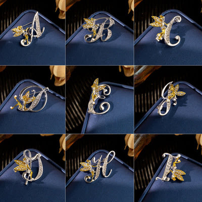 Racing Butterfly Crystal Initial Letter 26 Alphabet Brooch