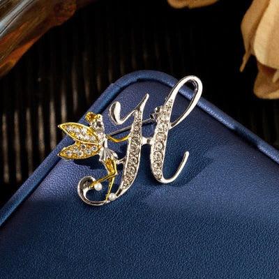 Racing Butterfly Crystal Initial Letter 26 Alphabet Brooch