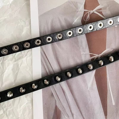 Women's Black Extra Long Double Layer Casual Punk Rivet Leather Belt