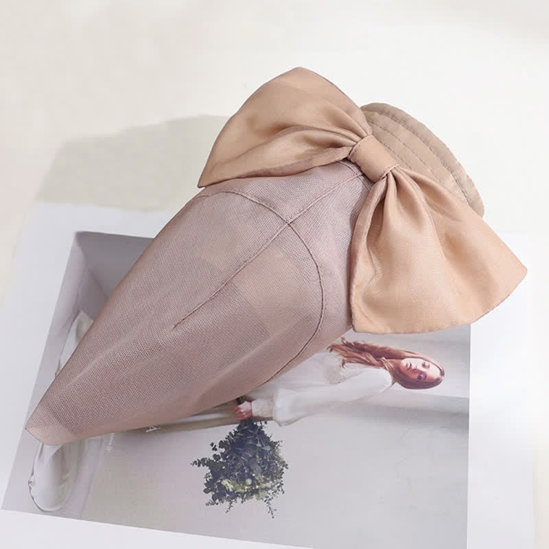 Women's Large Bow Knot Wide Brim Foldable Silk Sun Hat