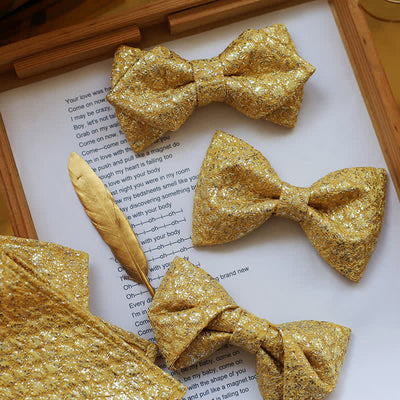 Men's Golden Glittering Shiny Details Bow Tie
