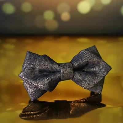 Men's Black Subtle Gold Glittering Shiny Details Bow Tie