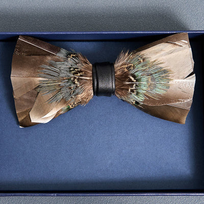 Gray & Brown Owl Feather Bow Tie