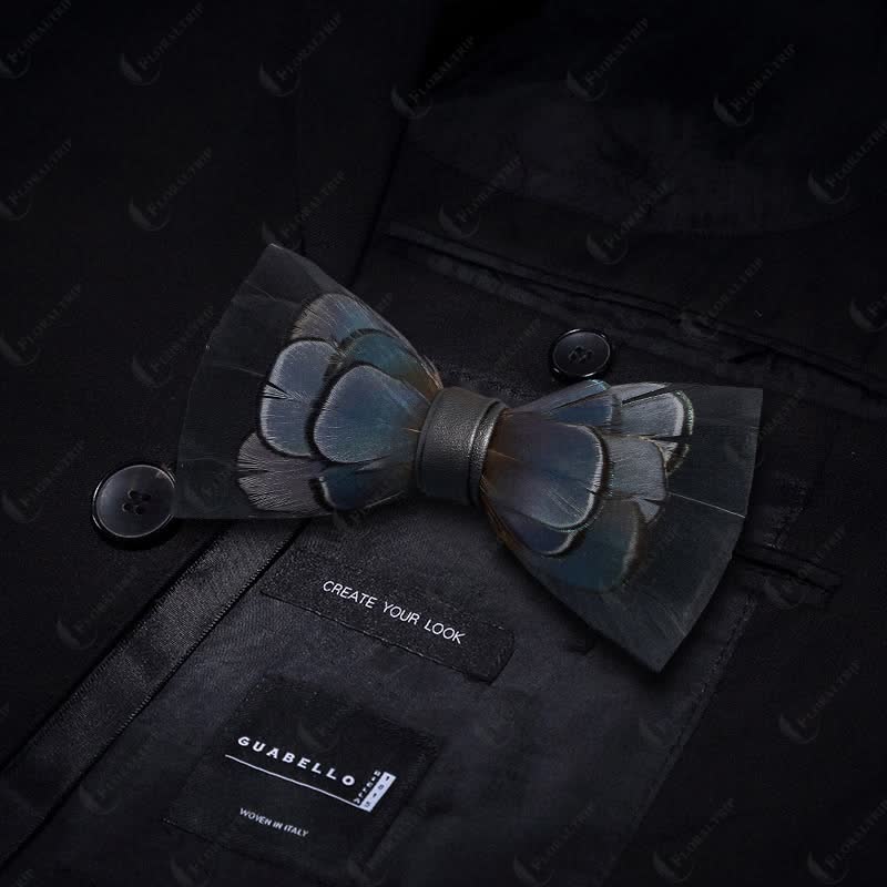 Kid's MidnightBlue Mysterious Feather Bow Tie with Lapel Pin
