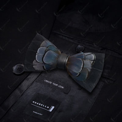 Kid's MidnightBlue Mysterious Feather Bow Tie with Lapel Pin