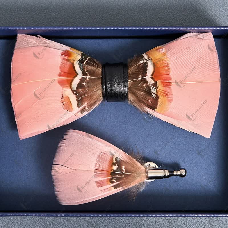 Kid's Pop Pink Feather Bow Tie with Lapel Pin