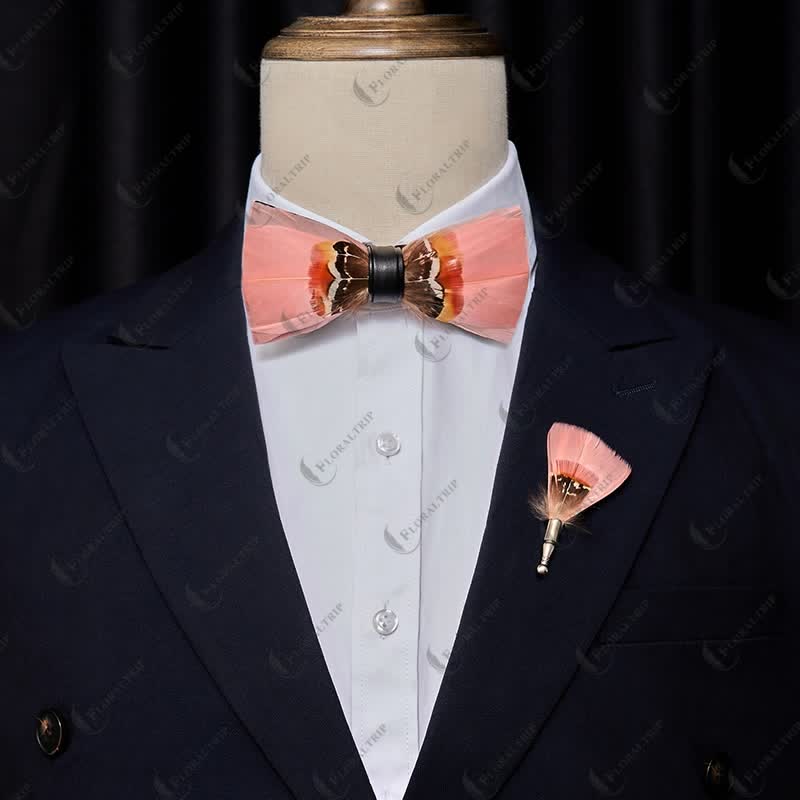 Kid's Pop Pink Feather Bow Tie with Lapel Pin