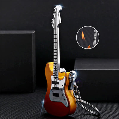 Guitar Shaped Inflatable Butane Lighter Keychain - Brown - image 0