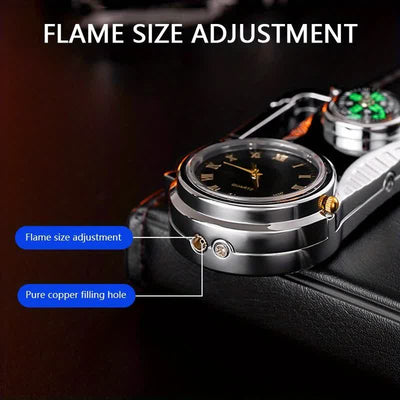 Multi-purpose Compass Watch Portable Keychain Butane Lighter