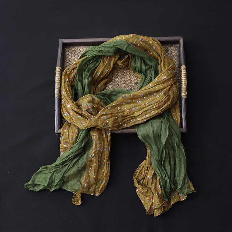 Women's Floral Color Patchwork Cotton Linen Thin Scarf