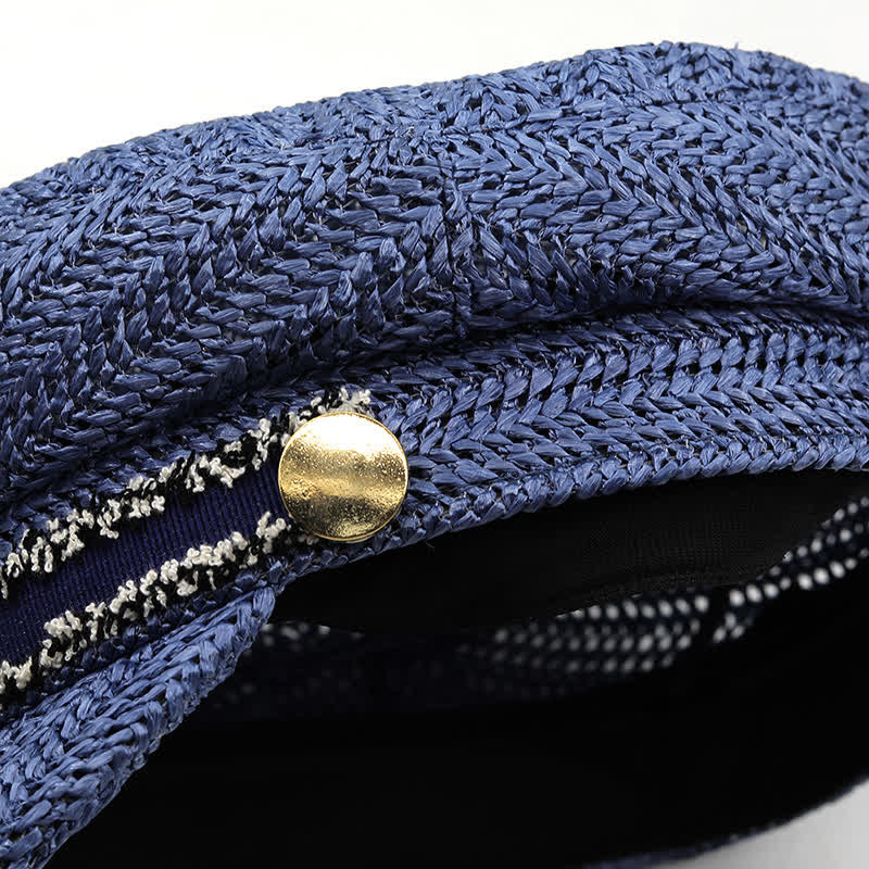 Women's Flat-topped Navy Cap Croche Straw Beret Hat