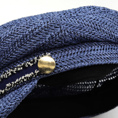 Women's Flat-topped Navy Cap Croche Straw Beret Hat