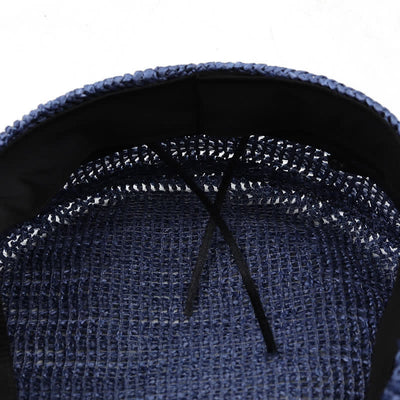Women's Flat-topped Navy Cap Croche Straw Beret Hat