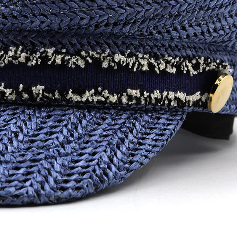 Women's Flat-topped Navy Cap Croche Straw Beret Hat