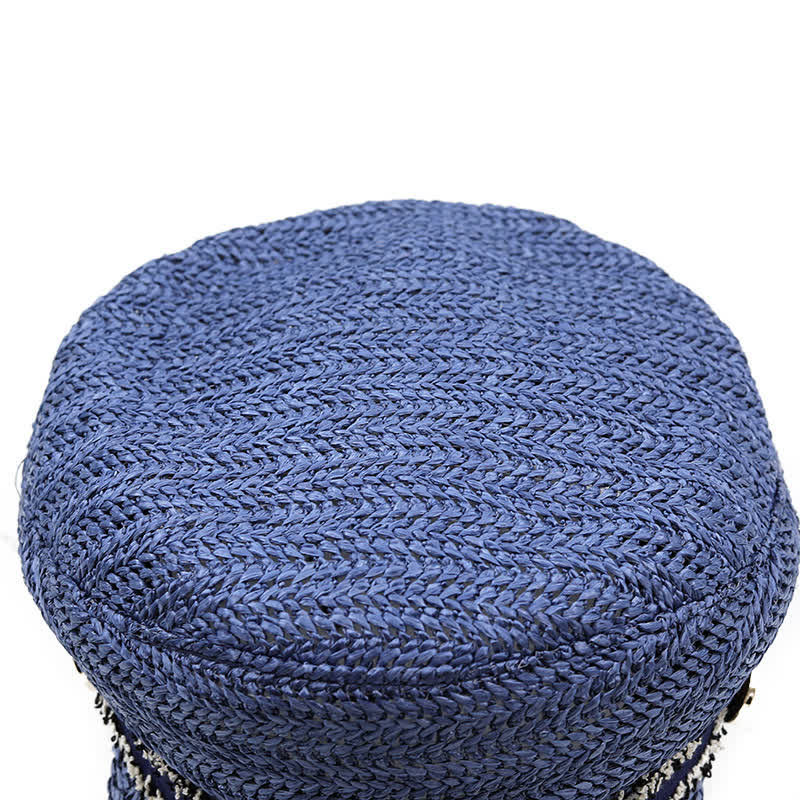 Women's Flat-topped Navy Cap Croche Straw Beret Hat
