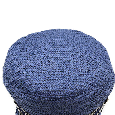 Women's Flat-topped Navy Cap Croche Straw Beret Hat