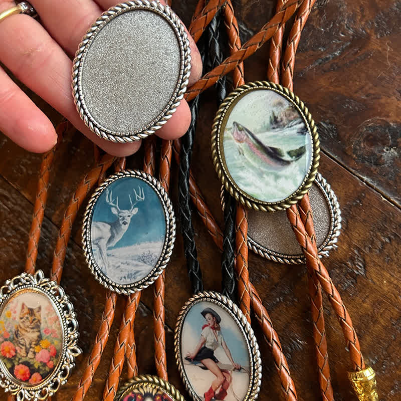 Funny Custom Photo Brown Leather Bolo Tie
