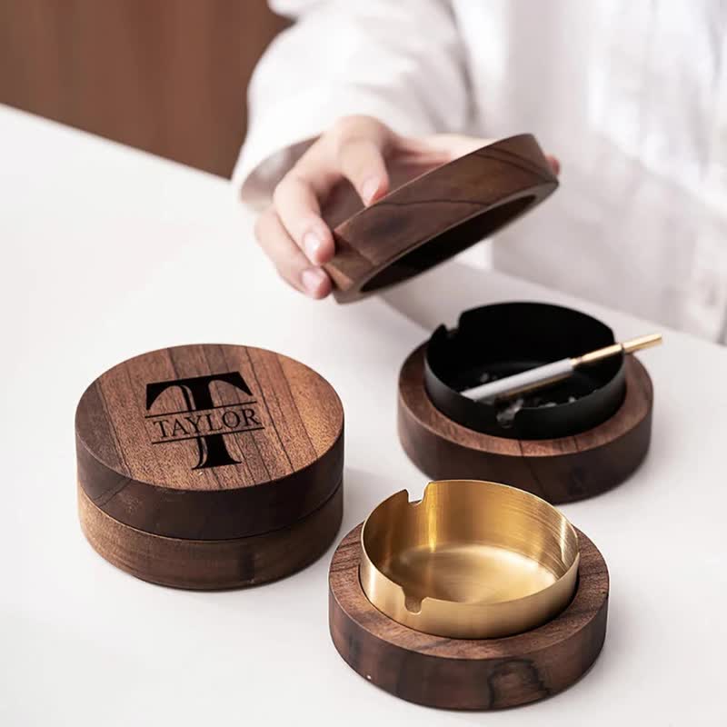 Personalized Custom Handmade Wooden Ashtray With Lid