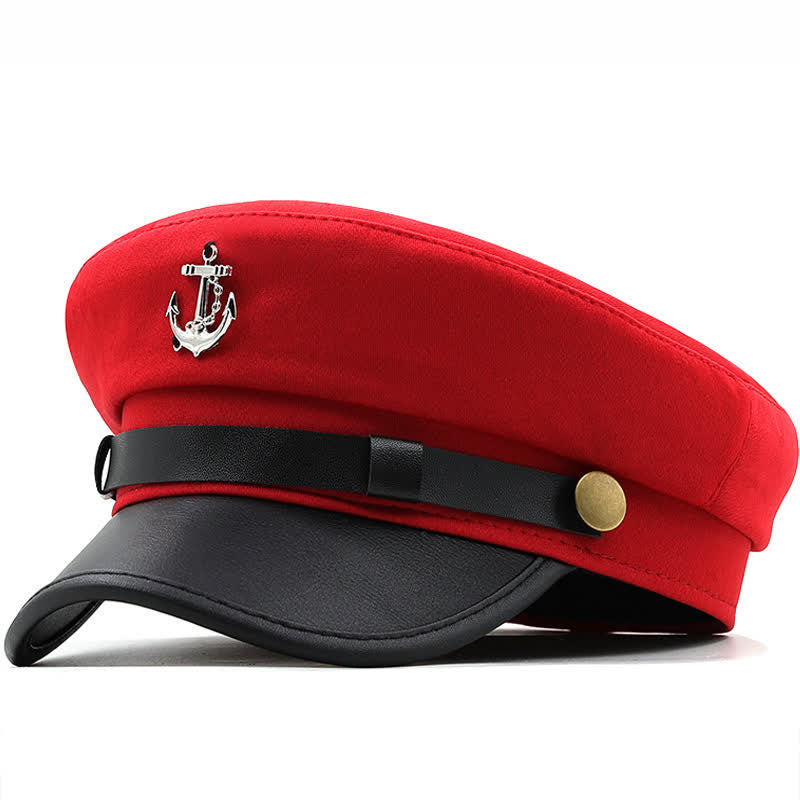 Women's Ship Anchor Navy Cap Flat Top Beret Hat