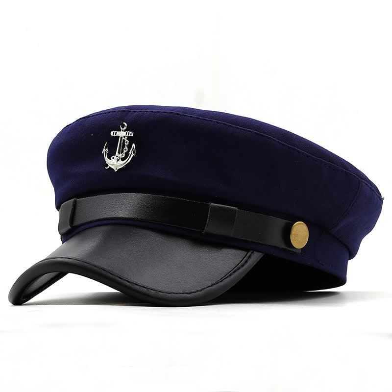 Women's Ship Anchor Navy Cap Flat Top Beret Hat