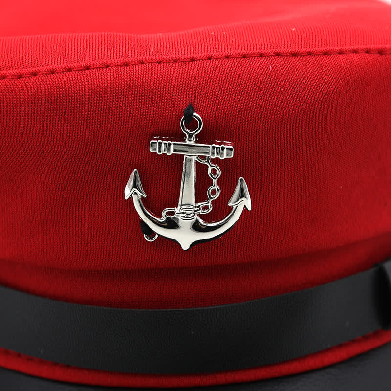 Women's Ship Anchor Navy Cap Flat Top Beret Hat