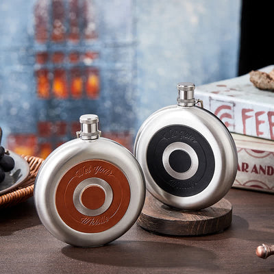 8 oz Round Portable Flask With Embeded Cup And Claw Clasp